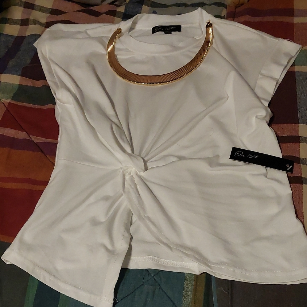 White Twist-Front Women's Top